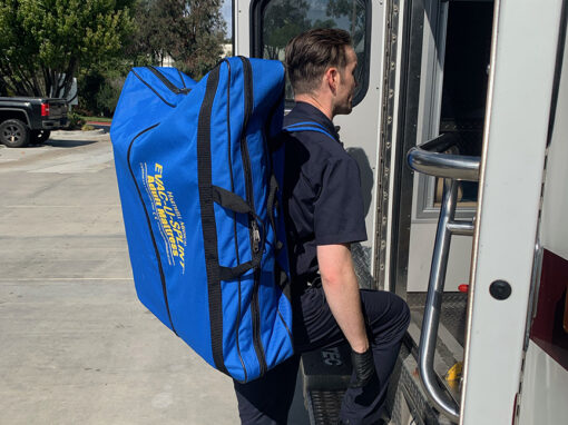EVAC-U-SPLINT Adult Mattress Backpack Carry Case Wearing 2